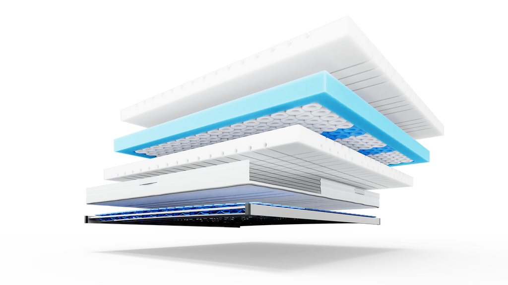 Das Bild zeigt den exemplarischen Aufbau einer Metzeler-Matratze mit Rubex-Nawaro-Kaltschaum.