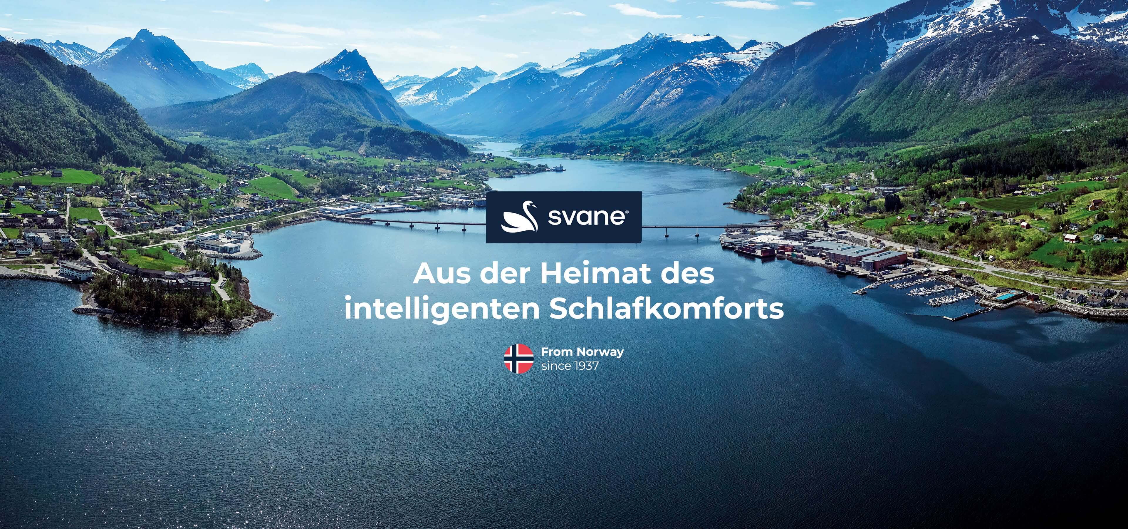 Ein atemberaubender Fjord umgeben von Bergen und grünen Wiesen, mit einem ruhigen Wasserlauf und einem Hafen im Vordergrund.